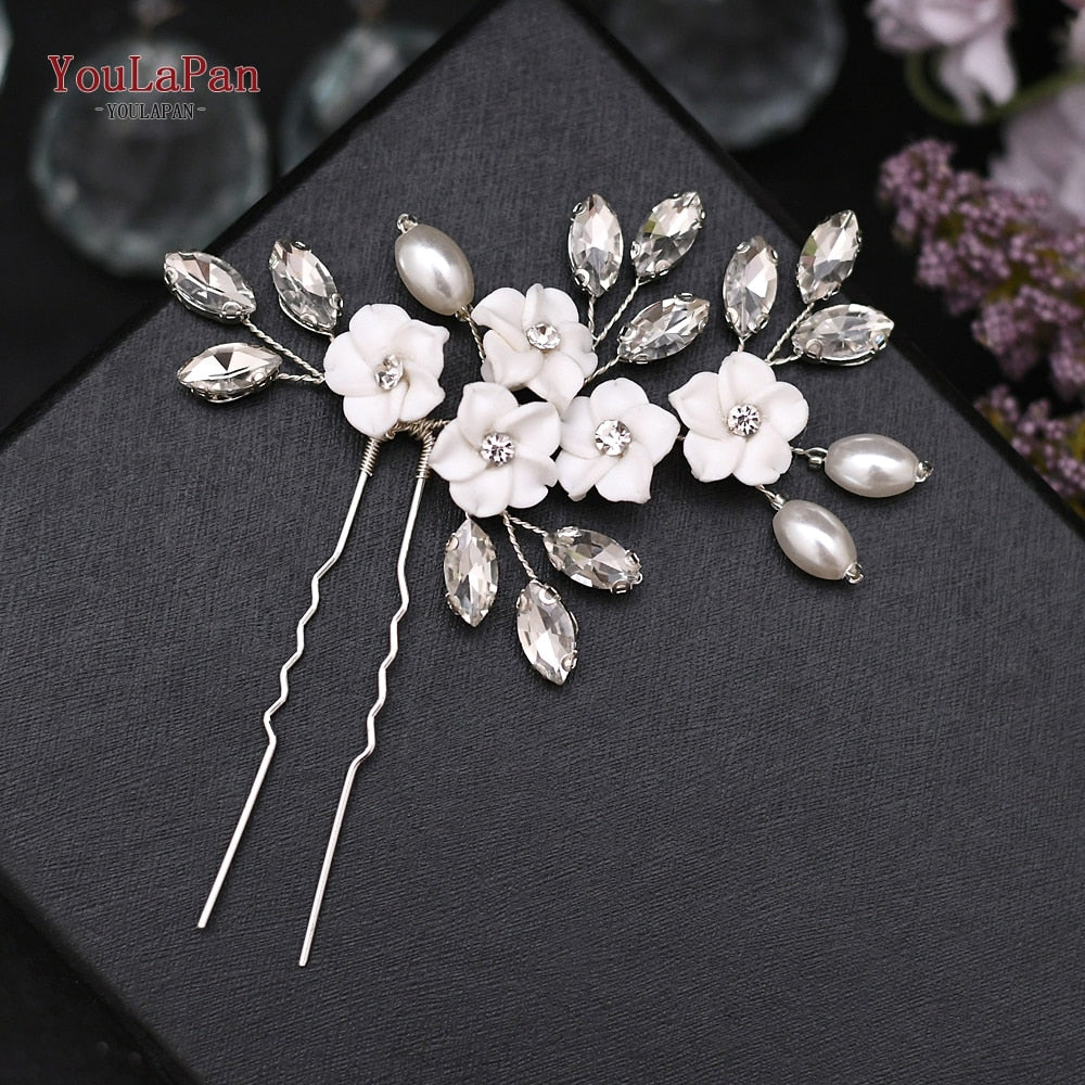 YouLaPan HP133 Rhinestone Crystal Bridal Hair Accessories Women Hair Comb Bride Hair Clips Flower Hair Pins Party Headpiece - Orchid Unique