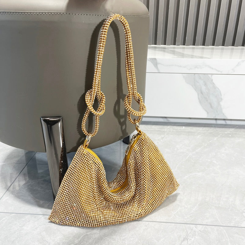 luxury Designer hobo shoulder bag Handle Shining Rhinestones Evening clutch Bag Purse Crystal Purses and handbag Hobo Bags - Orchid Unique