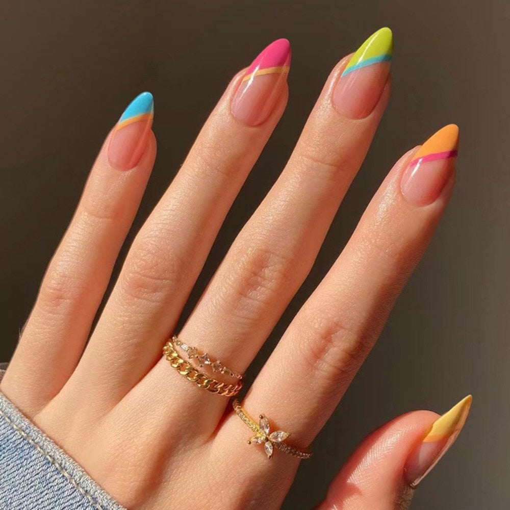 Almond Rhinestone False Nails - Orchid Unique