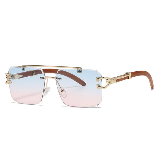 Retro Wood Printing Square Sunglasses - Orchid Unique
