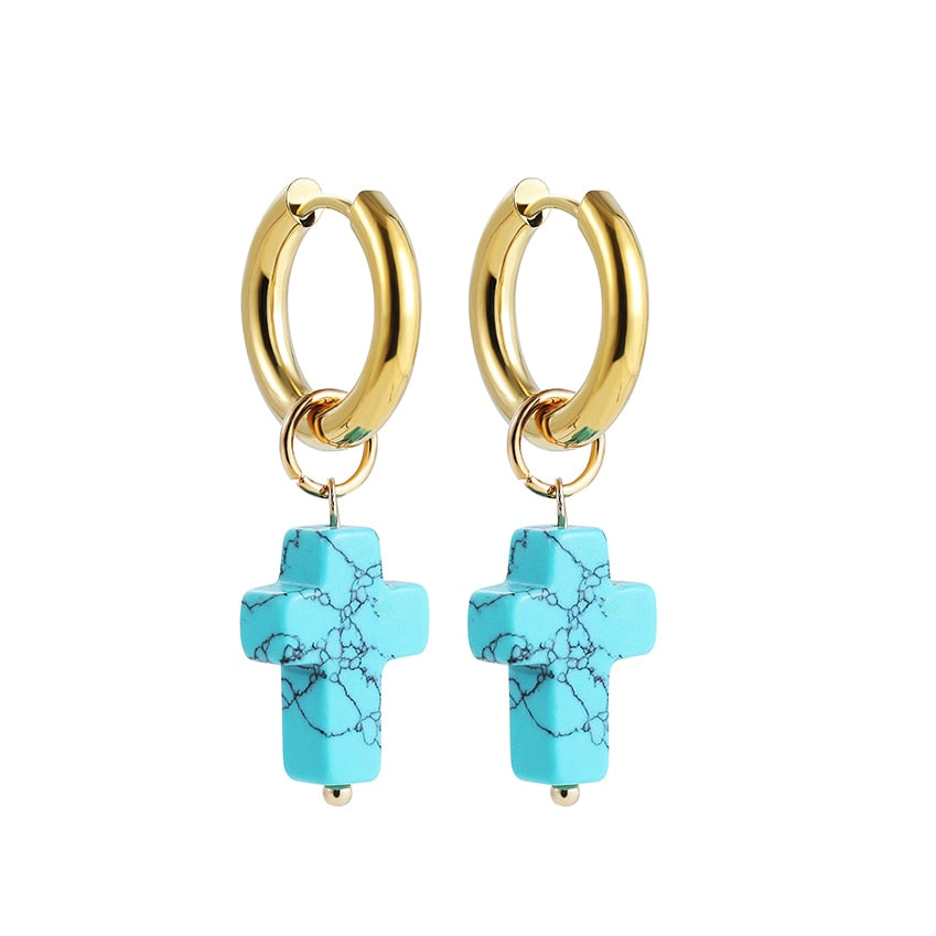 Bohemian Natural Stone Beads Hoop Earrings - Orchid Unique