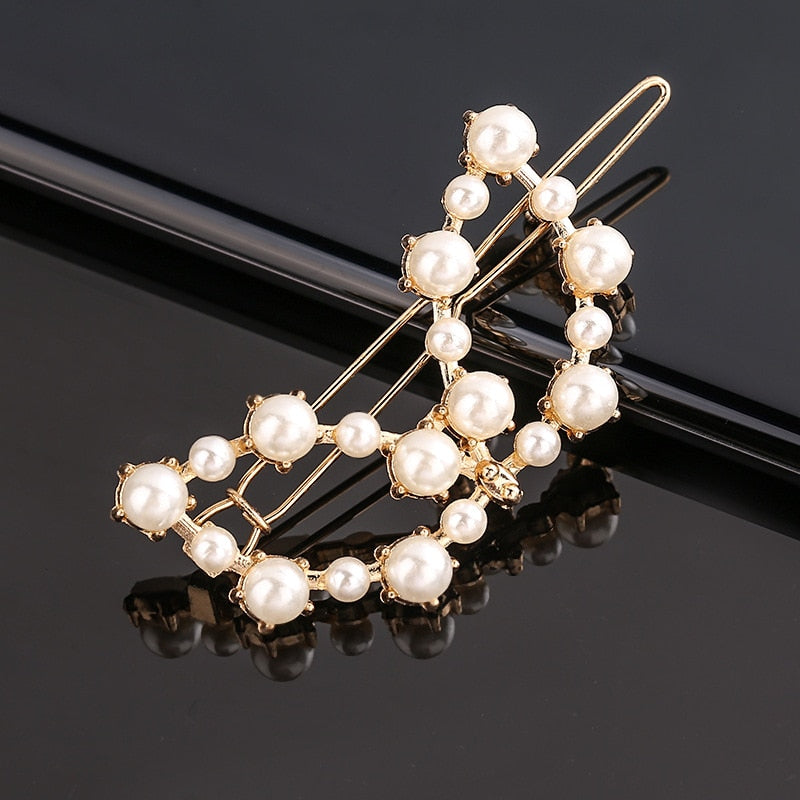 Fashion Pearl Hair Clip Women Girls Elegant Design Triangular Star Round Hairpin Barrette Hair Pins Ponytail Hair Accessories - Orchid Unique
