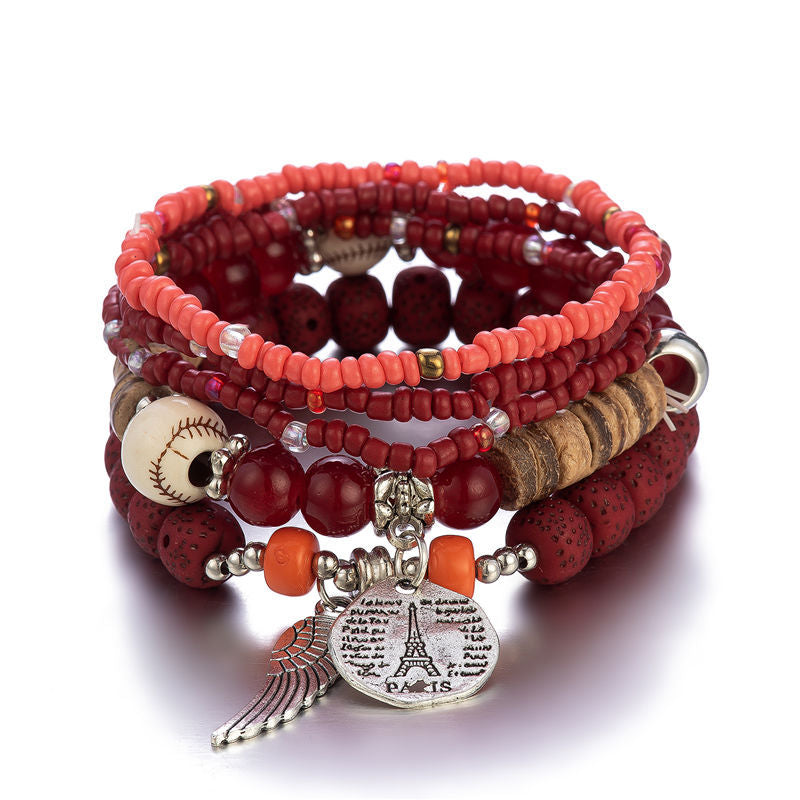 4 Pcs Set of Beaded Crystal Bracelet - Orchid Unique