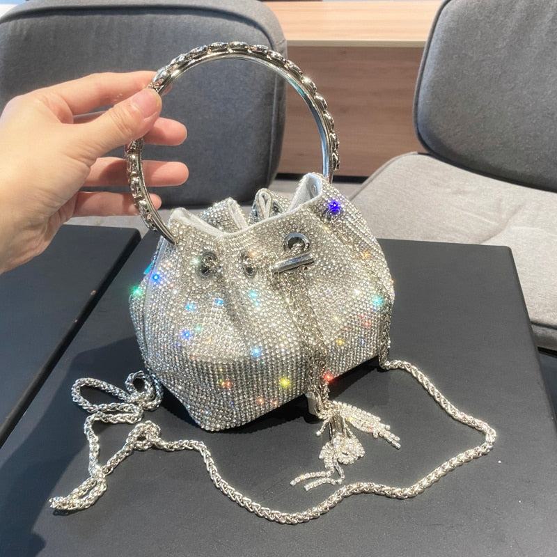 purses and handbags bags for women luxury Designer bucket clutch purse evening banquet bag Crystal rhinestone shoulder bag - Orchid Unique