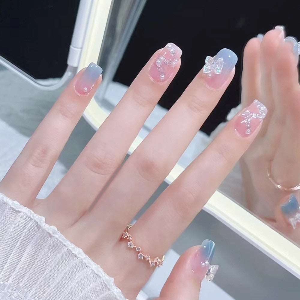 Short Fake Nails With Glue - Orchid Unique