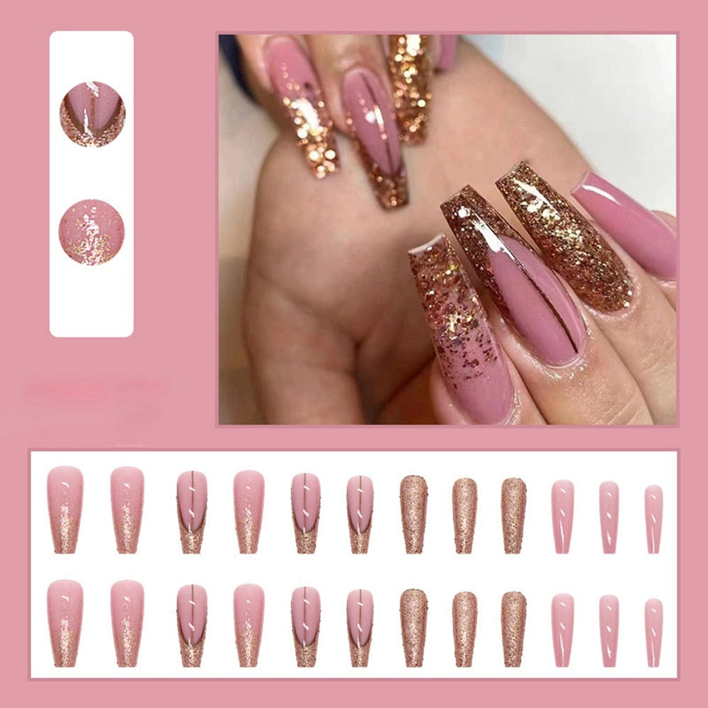 Long Coffin False Nails - Orchid Unique