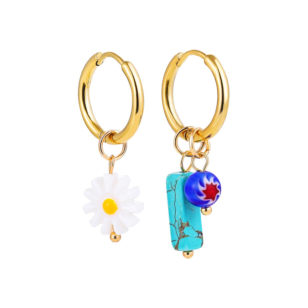 Bohemian Natural Stone Beads Hoop Earrings - Orchid Unique