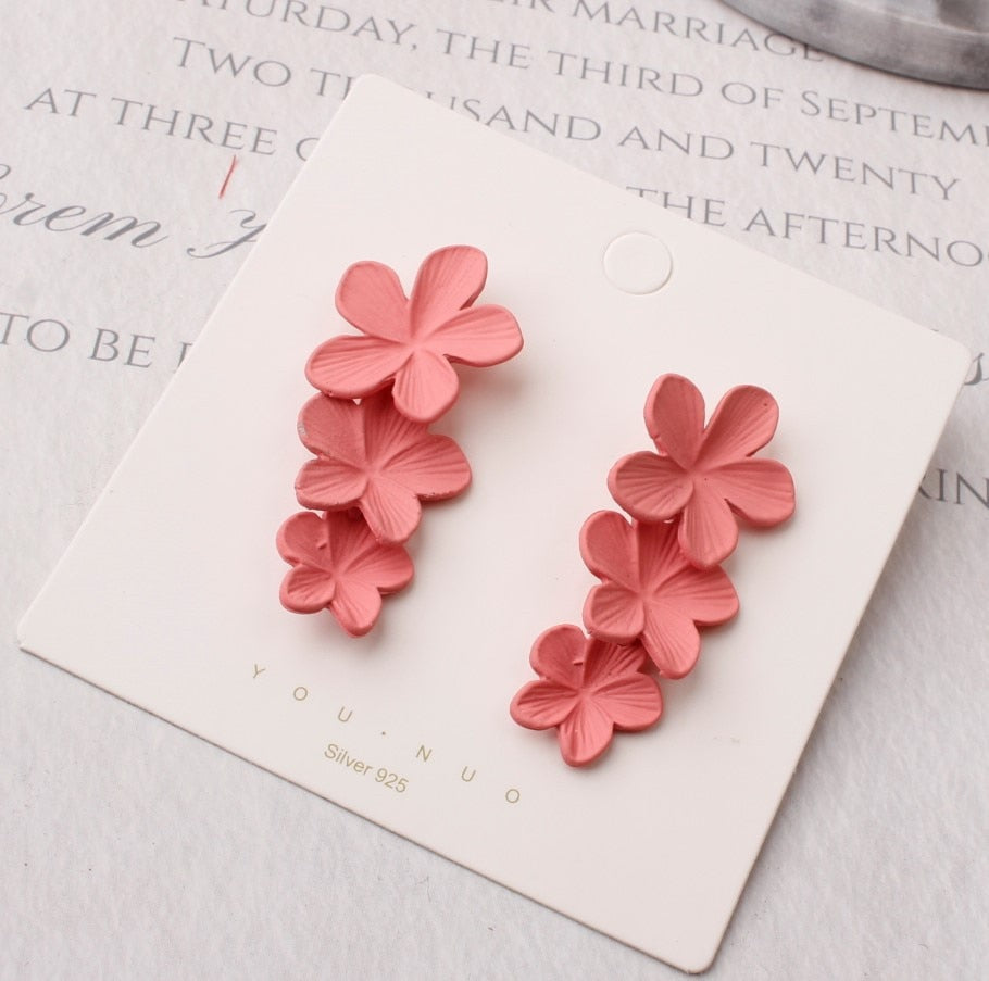 Big Double Flower Drop Earrings - Orchid Unique