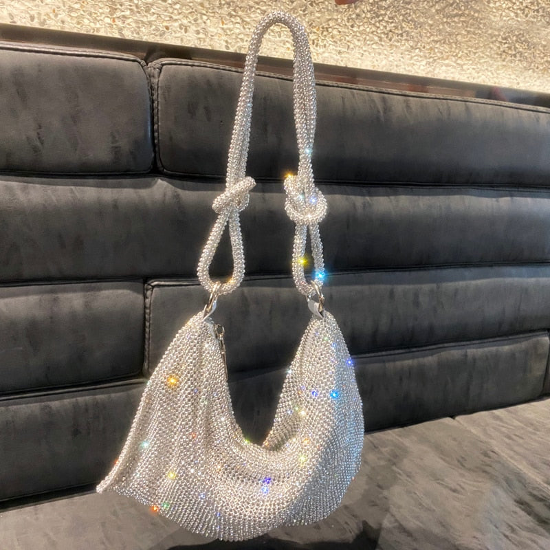 luxury Designer hobo shoulder bag Handle Shining Rhinestones Evening clutch Bag Purse Crystal Purses and handbag Hobo Bags - Orchid Unique