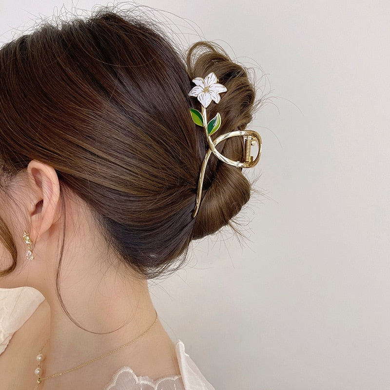 New Women Metal Hair Claw Elegant Gold Flowers Hair Clips Barrette Crab Headband Ponytail Clip Headwear hair accessories tiara - Orchid Unique