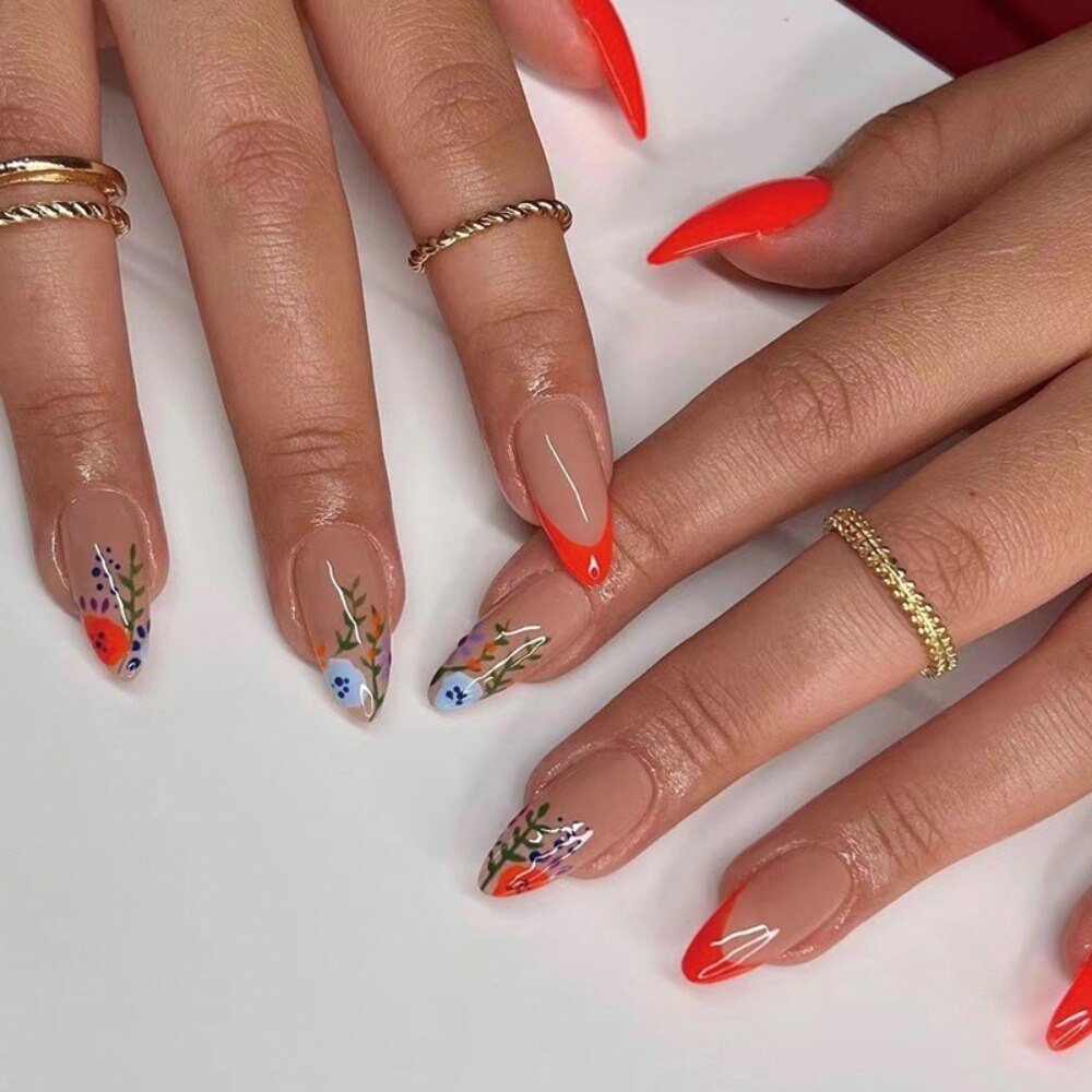 Almond Rhinestone False Nails - Orchid Unique