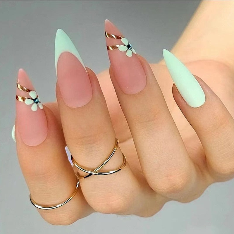 Almond Rhinestone False Nails - Orchid Unique