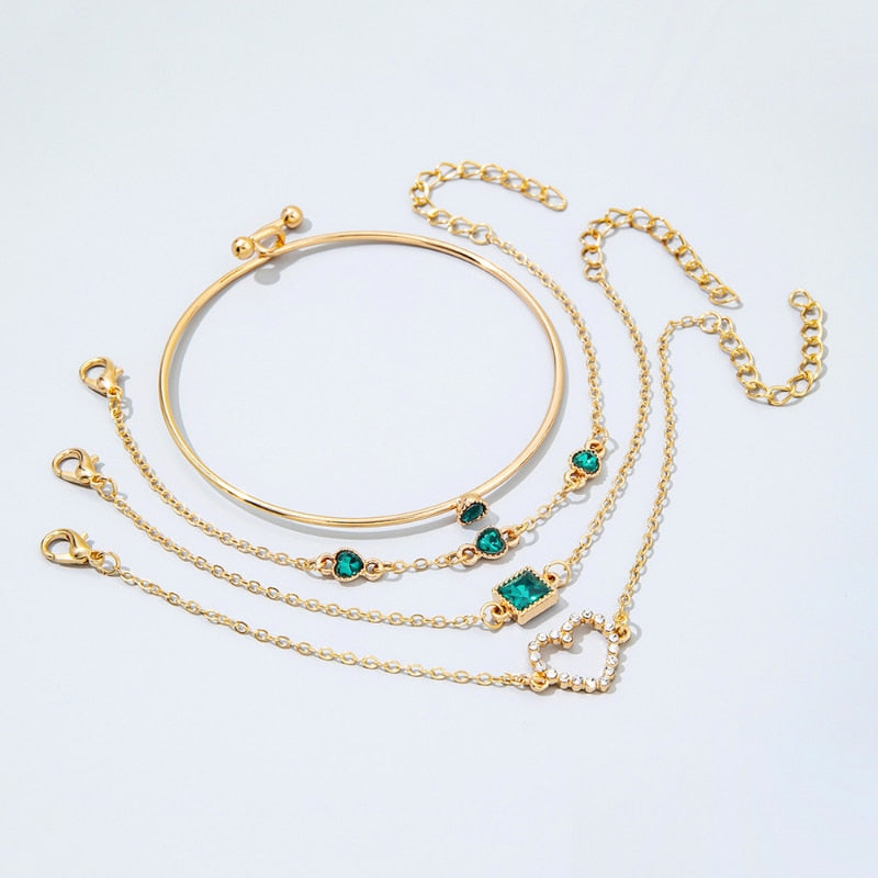 4pc Inlaid Green Gemstone Bracelet Set - Orchid Unique