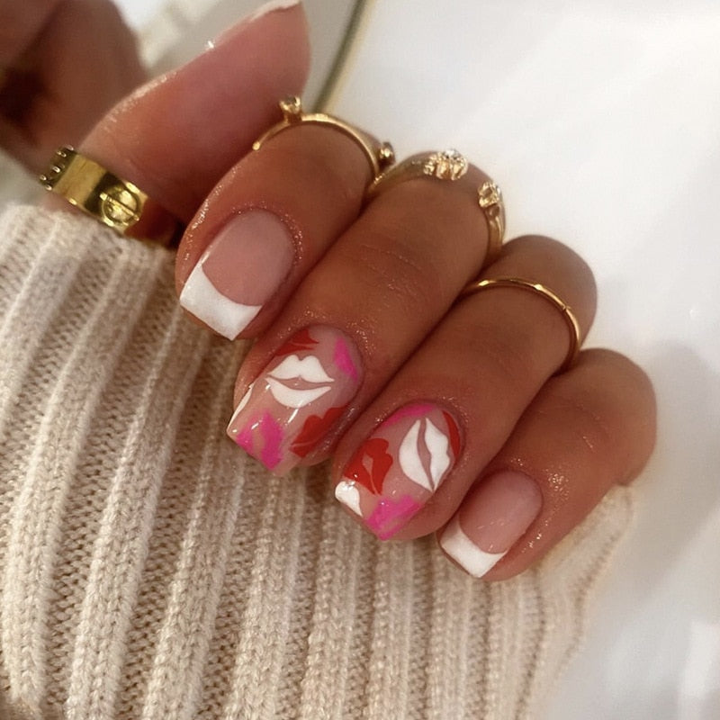 Wave Line Short Ballet French False Nails - Orchid Unique