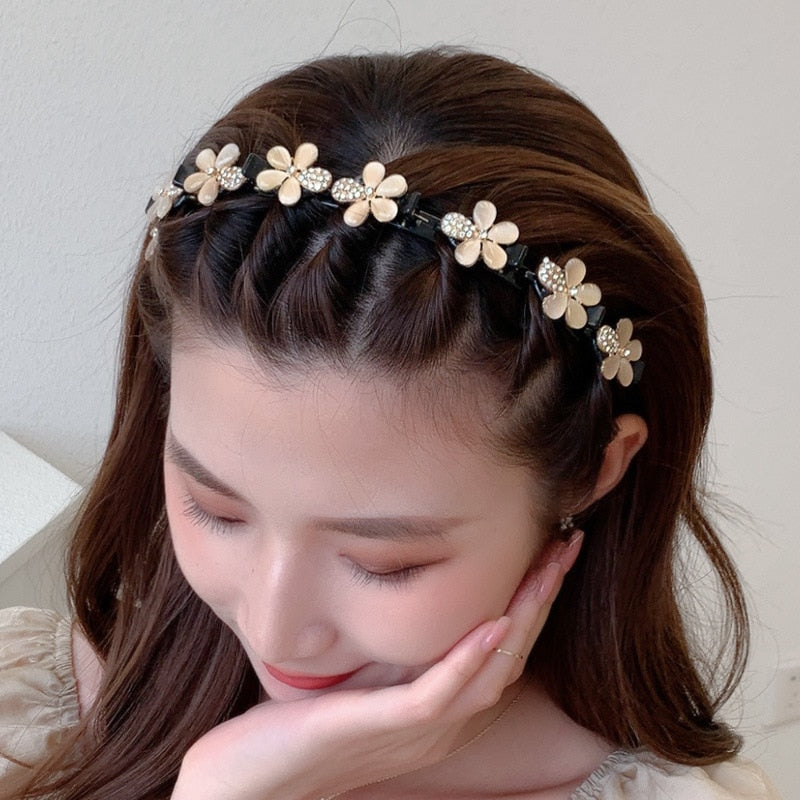 Fashion Pearl Non-Slip Rhinestone Hairbands Elastic Flower Women Hair Hoop Bands Headband Bezel Girls Hair Accessories Headdress - Orchid Unique