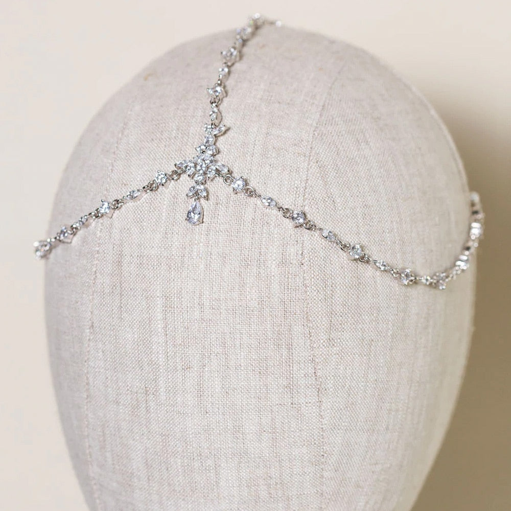 Stonefans Boho Bridal Wedding Head Chain Exquisite Cubic Zirconia Leaf Forehead Headband Chain Hair Jewelry for Women Headpiece - Orchid Unique