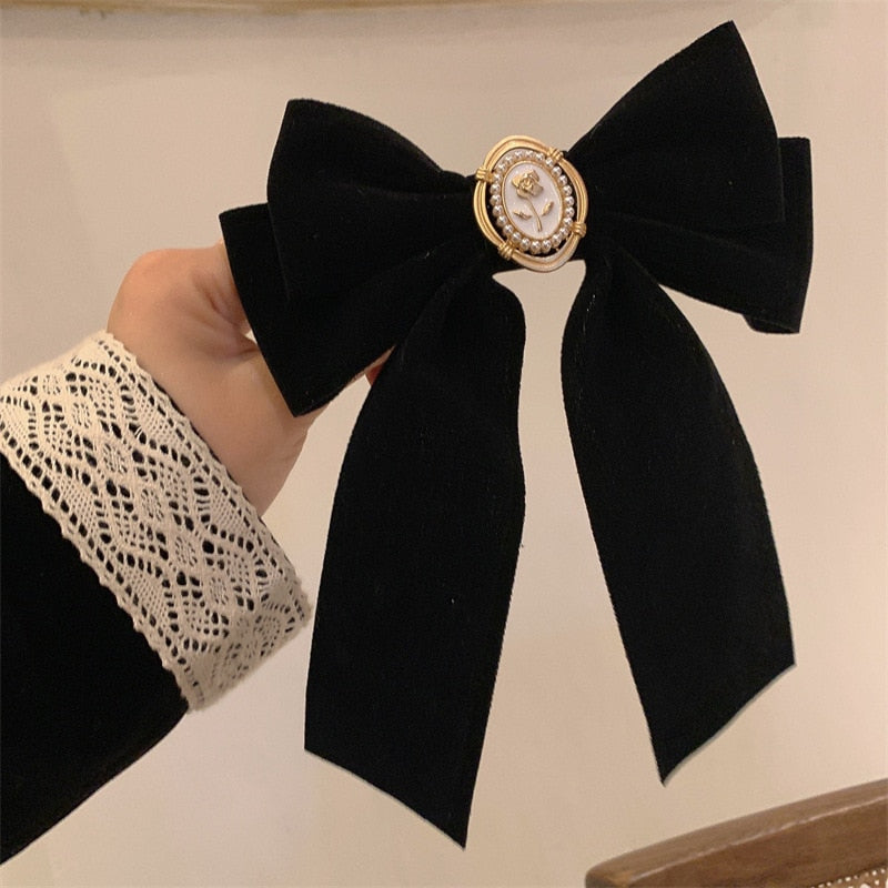 New Black Velvet Bow Hair Pins Elegant Fabric Alloy Roses Hair Clips for Women Fashion ponytail Barrette Heawear Accessories - Orchid Unique