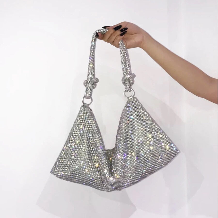 luxury Designer hobo shoulder bag Handle Shining Rhinestones Evening clutch Bag Purse Crystal Purses and handbag Hobo Bags - Orchid Unique