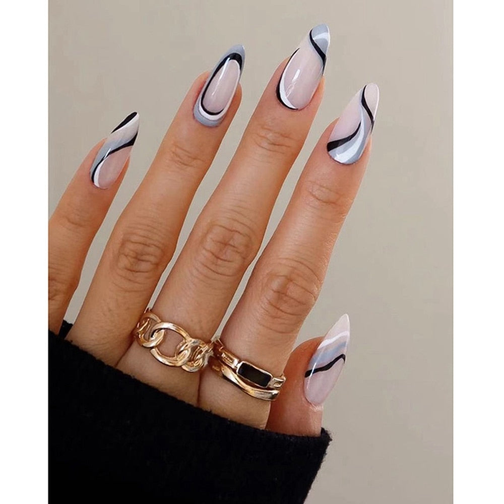 Almond Round Wavy False Nails - Orchid Unique