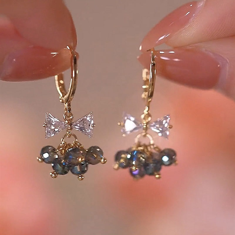 Crystal  Flower Pendant Earrings - Orchid Unique