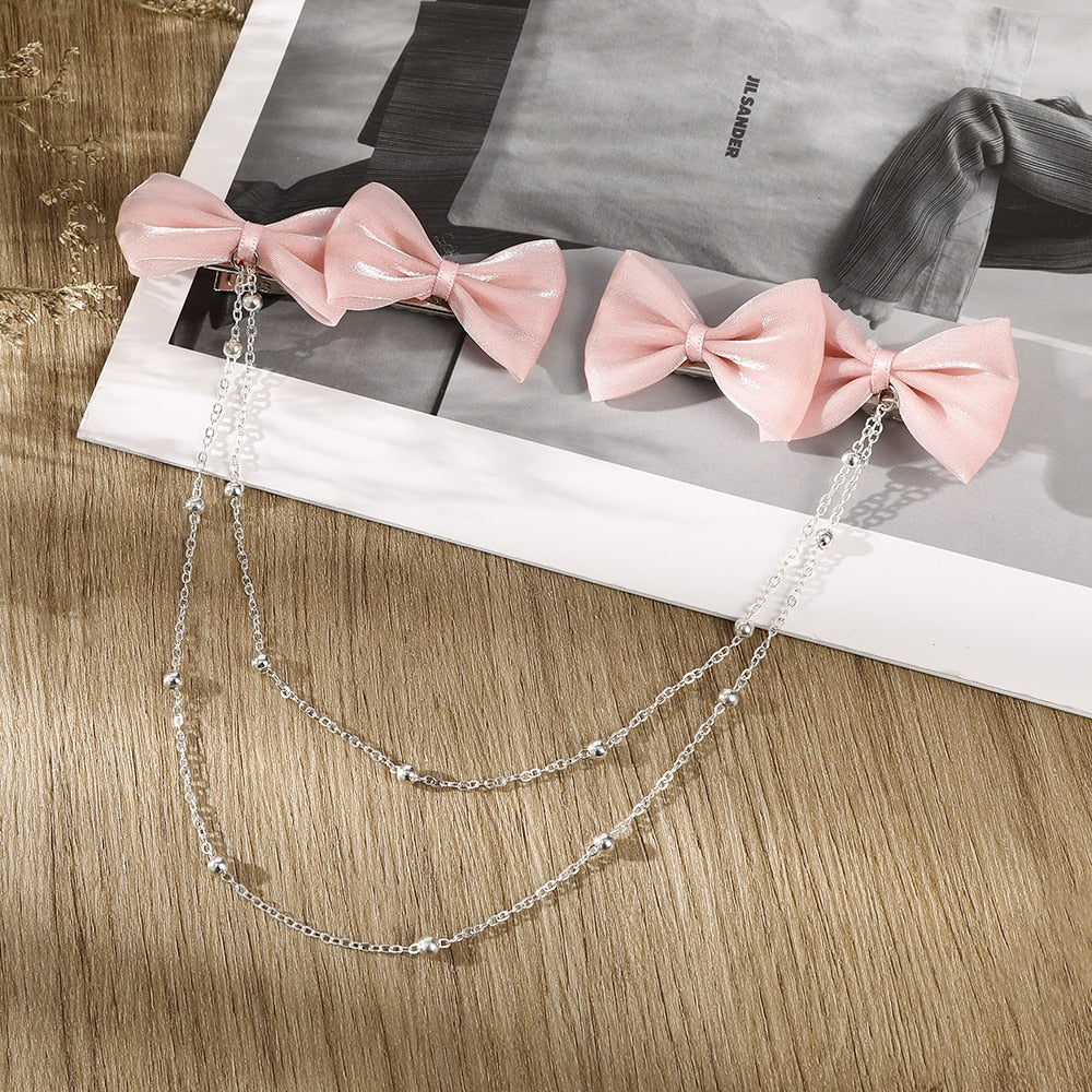 Vintage Bow Pearl Chain Hairpins - Orchid Unique