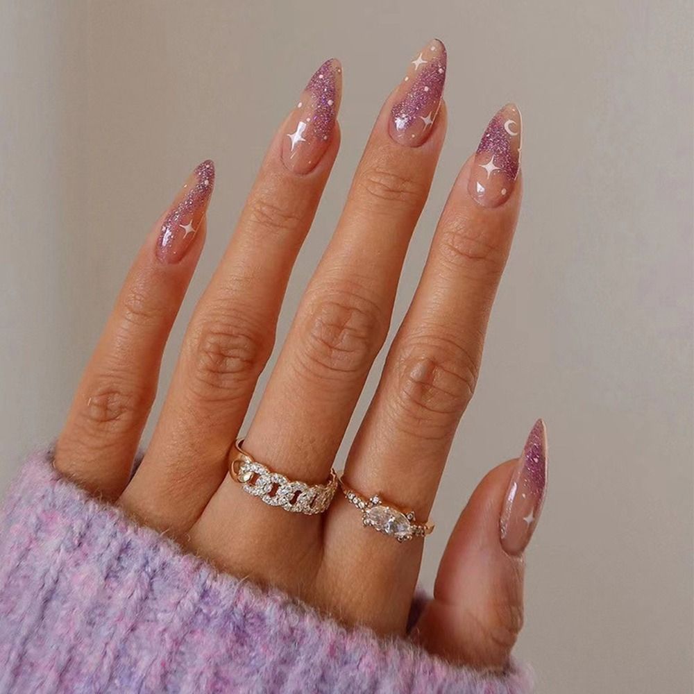 Almond Round Wavy False Nails - Orchid Unique