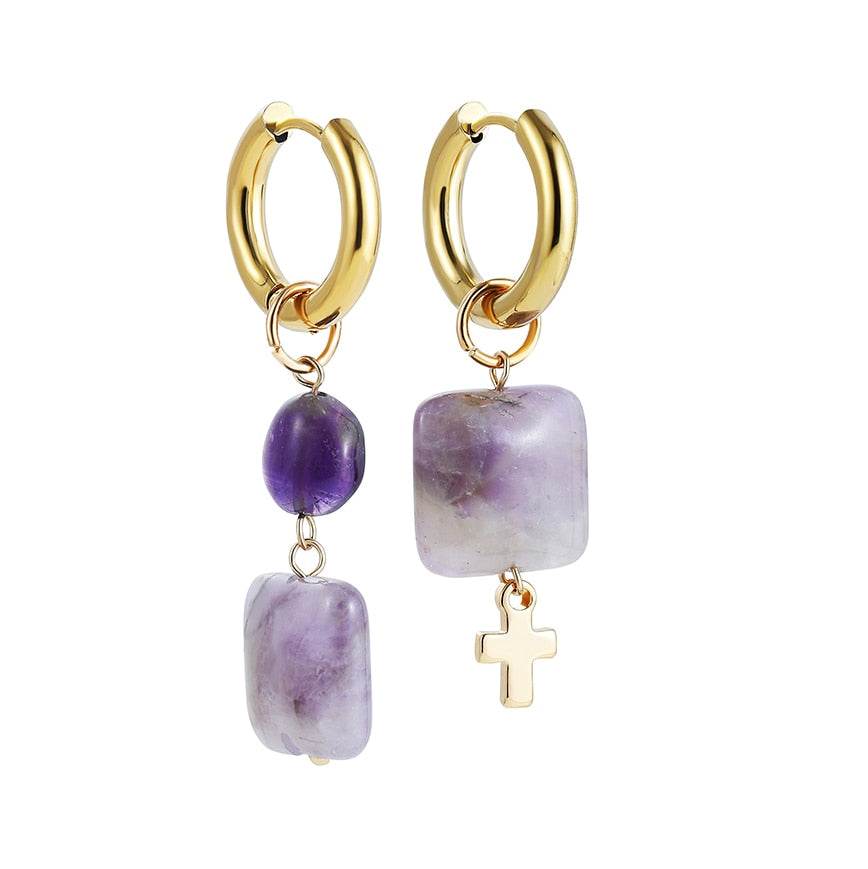 Bohemian Natural Stone Beads Hoop Earrings - Orchid Unique