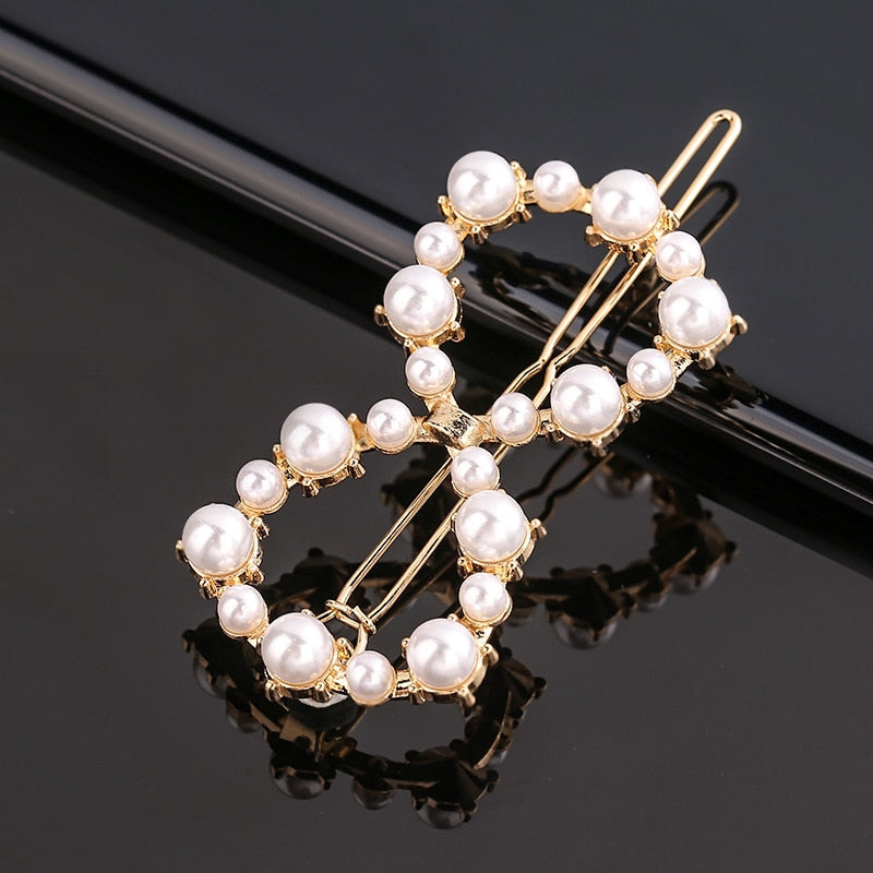 Fashion Pearl Hair Clip Women Girls Elegant Design Triangular Star Round Hairpin Barrette Hair Pins Ponytail Hair Accessories - Orchid Unique