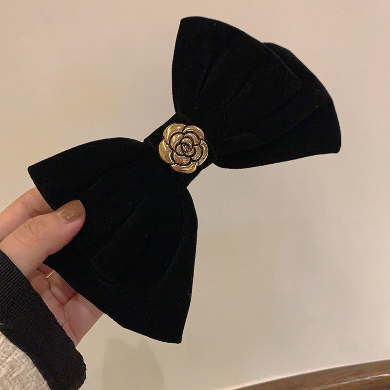 New Black Velvet Bow Hair Pins Elegant Fabric Alloy Roses Hair Clips for Women Fashion ponytail Barrette Heawear Accessories - Orchid Unique