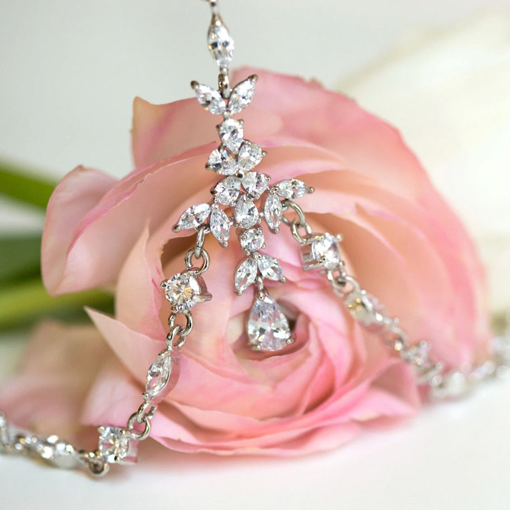 Stonefans Boho Bridal Wedding Head Chain Exquisite Cubic Zirconia Leaf Forehead Headband Chain Hair Jewelry for Women Headpiece - Orchid Unique
