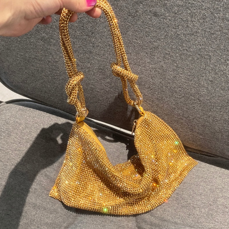 luxury Designer hobo shoulder bag Handle Shining Rhinestones Evening clutch Bag Purse Crystal Purses and handbag Hobo Bags - Orchid Unique
