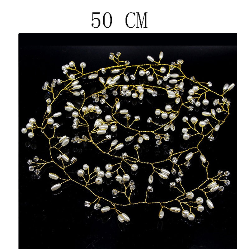 Bridal Wedding Crystal Bride Hair Accessories Pearl Flower Headband Handmade Hairband Beads Decoration Hair Comb For Women - Orchid Unique