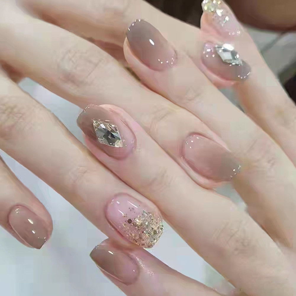 Rhinestone Design Artificial Nails - Orchid Unique