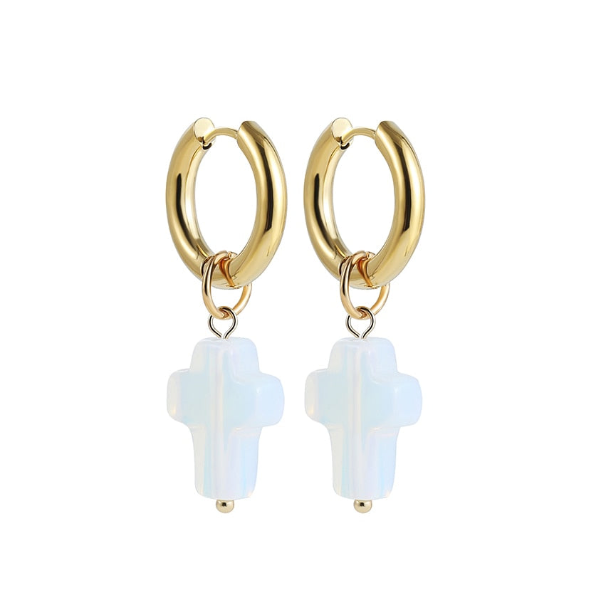 Bohemian Natural Stone Beads Hoop Earrings - Orchid Unique