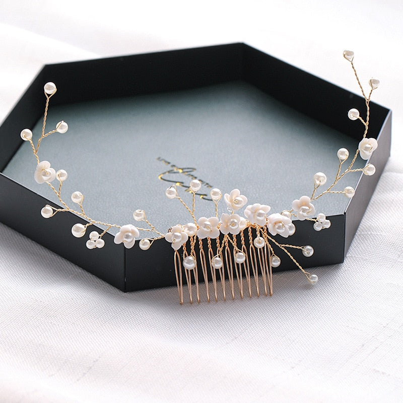 Rhinestone Bridal Hair Comb Pearl Tiaras - Orchid Unique