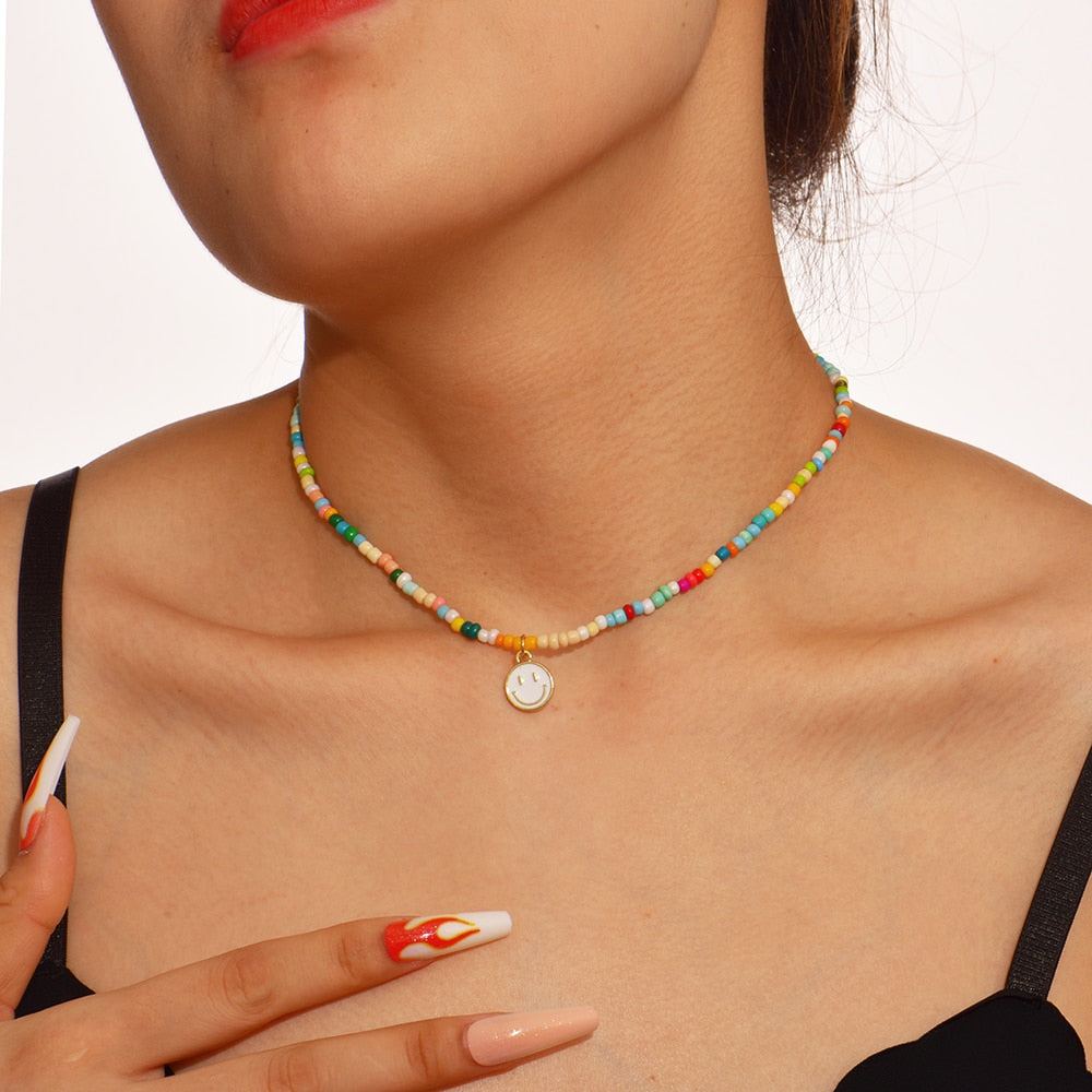 Cute Enamel Yellow Smiley Face Pendant Necklace - Orchid Unique
