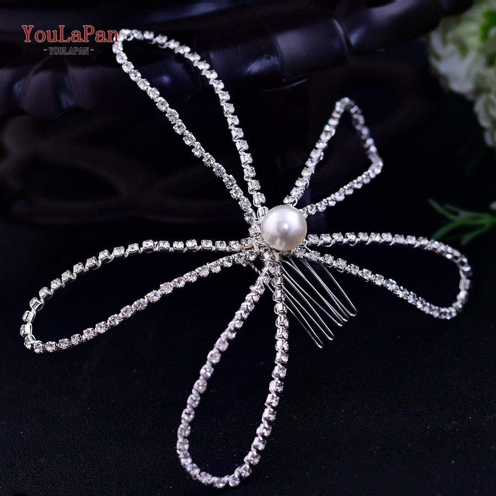 YouLaPan HP133 Rhinestone Crystal Bridal Hair Accessories Women Hair Comb Bride Hair Clips Flower Hair Pins Party Headpiece - Orchid Unique
