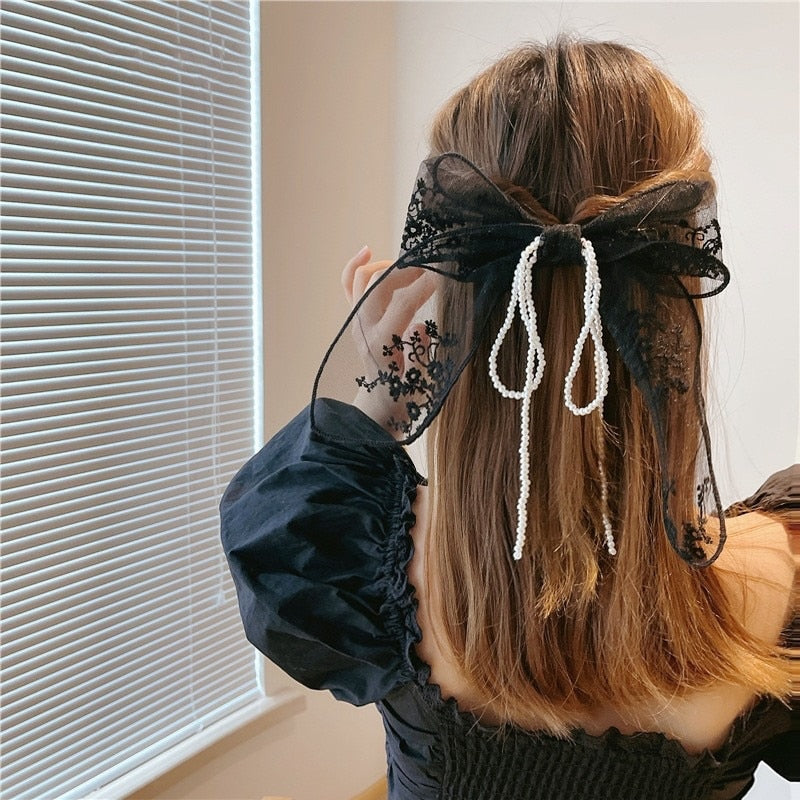 Vintage Bow Pearl Chain Hairpins - Orchid Unique