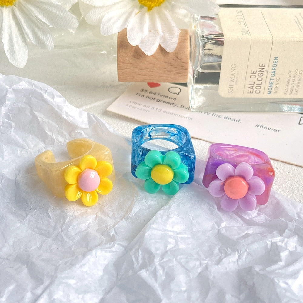4Pcs/Set Colorful Sweet Acrylic Rings - Orchid Unique
