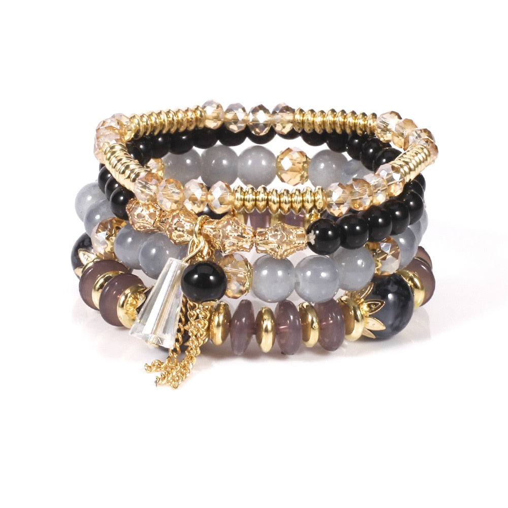 4 Pcs Set of Beaded Crystal Bracelet - Orchid Unique