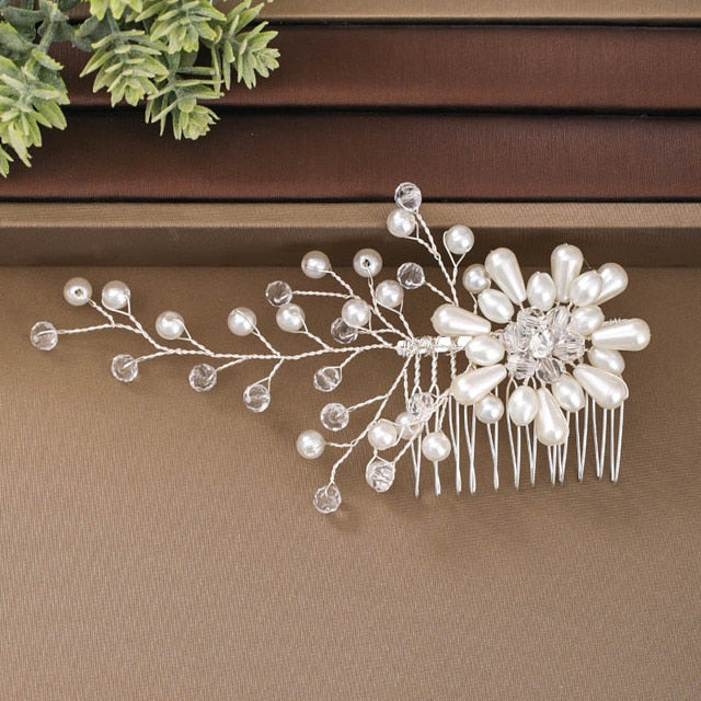Rhinestone Bridal Hair Comb Pearl Tiaras - Orchid Unique