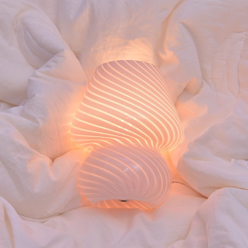 Striped Mushroom Glass LED Desk Lamp - Orchid Unique