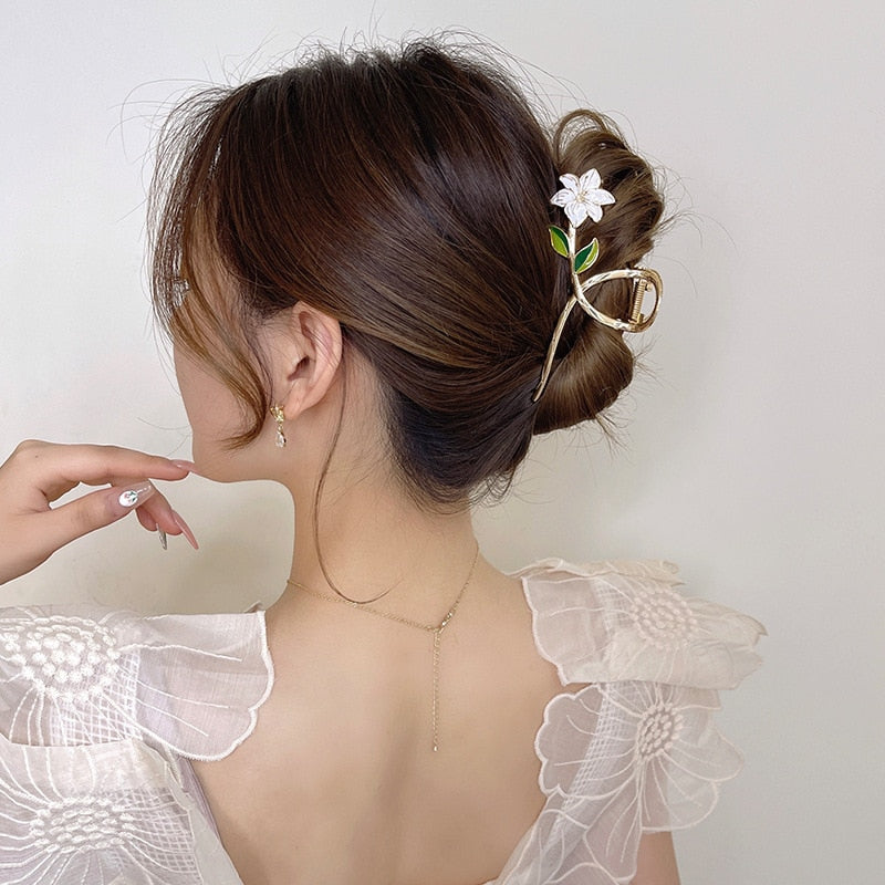 New Women Metal Hair Claw Elegant Gold Flowers Hair Clips Barrette Crab Headband Ponytail Clip Headwear hair accessories tiara - Orchid Unique