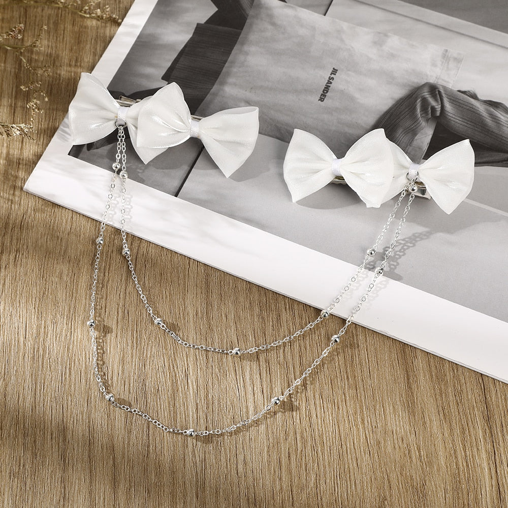Vintage Bow Pearl Chain Hairpins - Orchid Unique