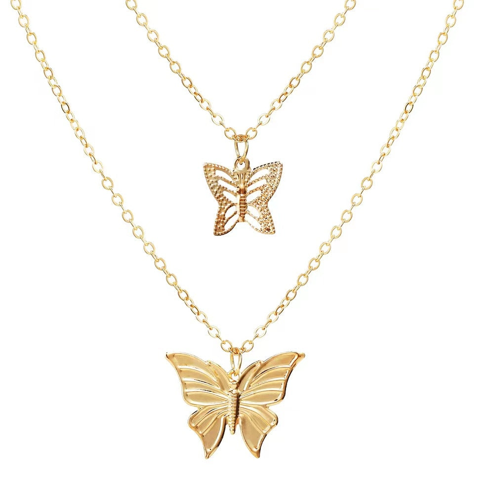 Double Butterfly Necklace Pendant Set - Orchid Unique