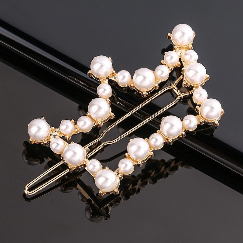 Fashion Pearl Hair Clip Women Girls Elegant Design Triangular Star Round Hairpin Barrette Hair Pins Ponytail Hair Accessories - Orchid Unique