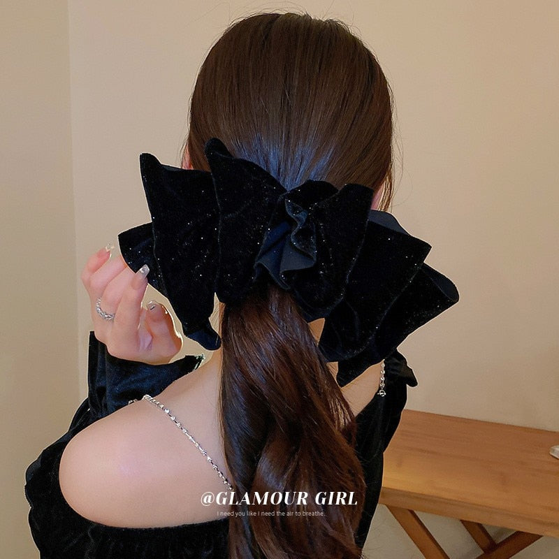 Korean Velvet Bow Hair Pins Fabric Rhinestone Pearl Hair Clips for Women Luxulry Jewelry Spring Clip Gils Hair Accessories - Orchid Unique
