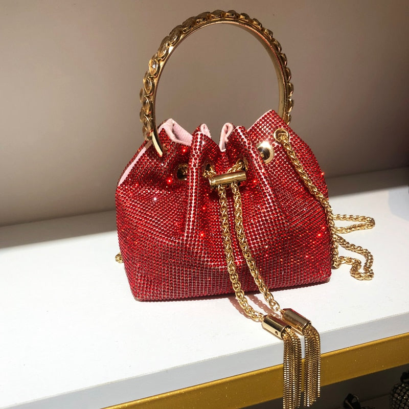 purses and handbags bags for women luxury Designer bucket clutch purse evening banquet bag Crystal rhinestone shoulder bag - Orchid Unique