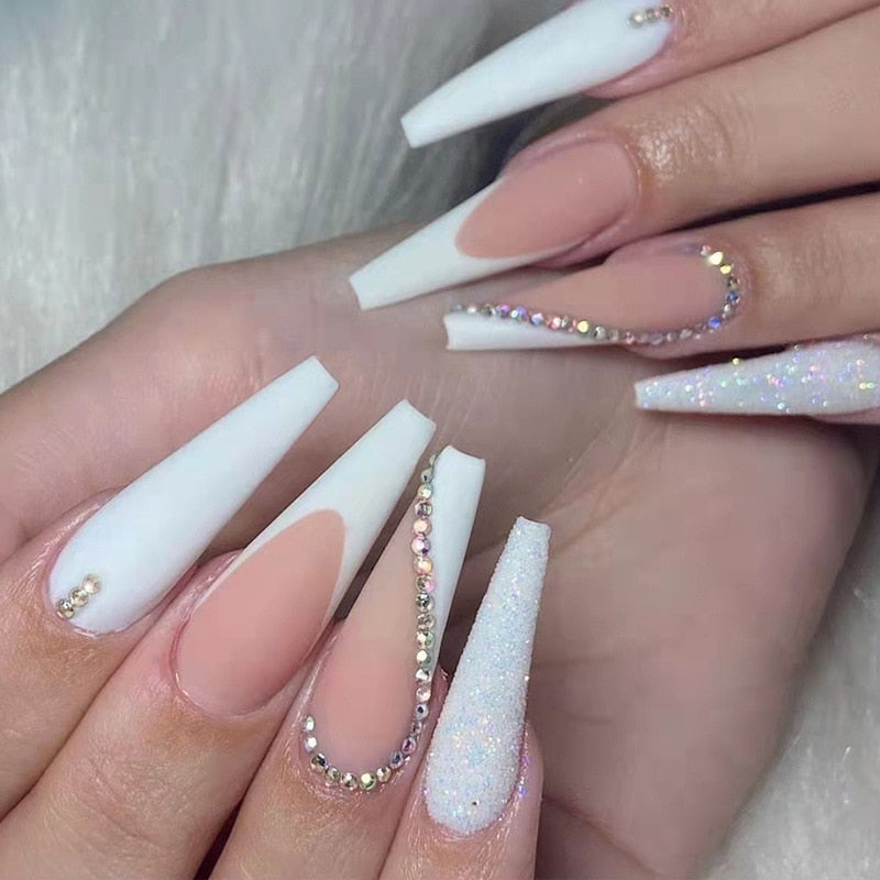 Rhinestone Design Artificial Nails - Orchid Unique