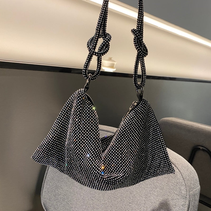 luxury Designer hobo shoulder bag Handle Shining Rhinestones Evening clutch Bag Purse Crystal Purses and handbag Hobo Bags - Orchid Unique